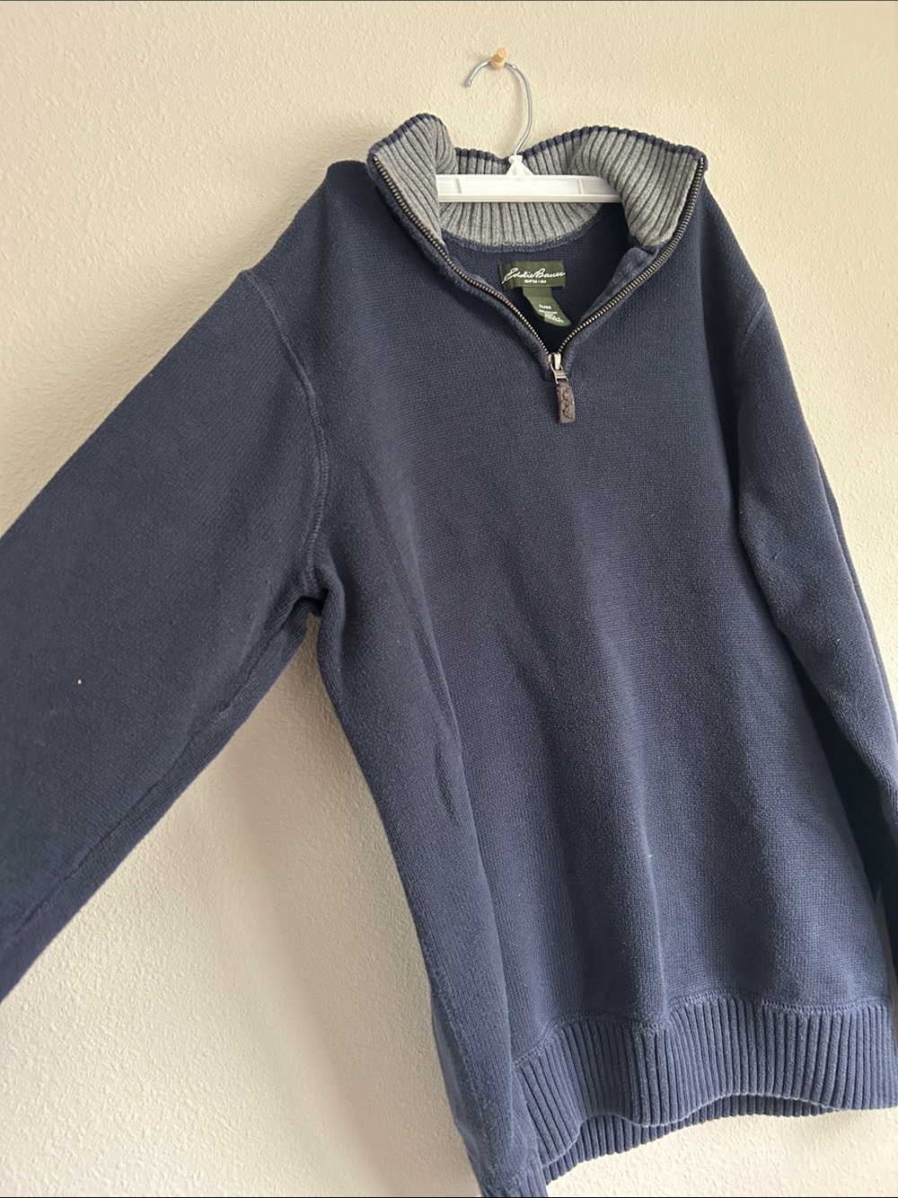 Eddie Bauer Navy Half-Zip Pullover Sweater with Contrast Collar - Picture 7 of 8